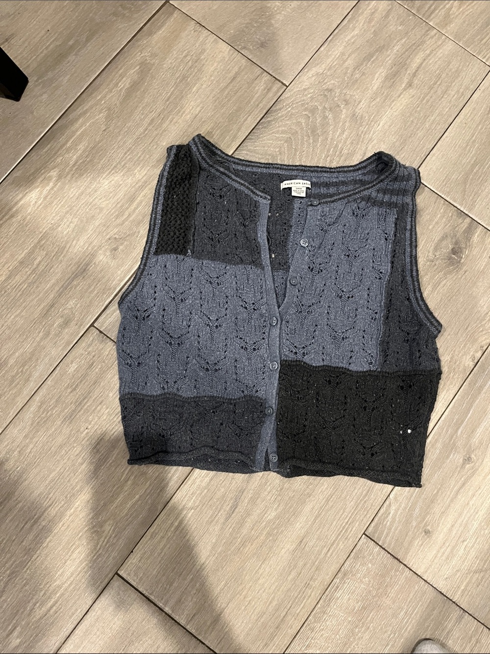American Eagle Outfitters Charcoal Gray Button-Up Cable Knit Vest
